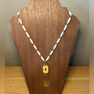 Western Bead White Gold Necklace with Floweri Detail